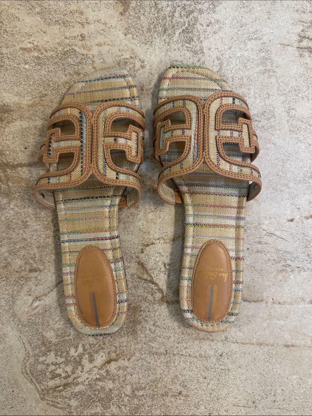 Sam Edelman Multicolor Woven Tan Slide Sandals